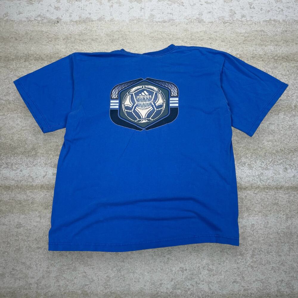 Vintage Y2K Adidas Soccer Shirt Mens XL Royal Blue Cotton Logo Short Sleeve
